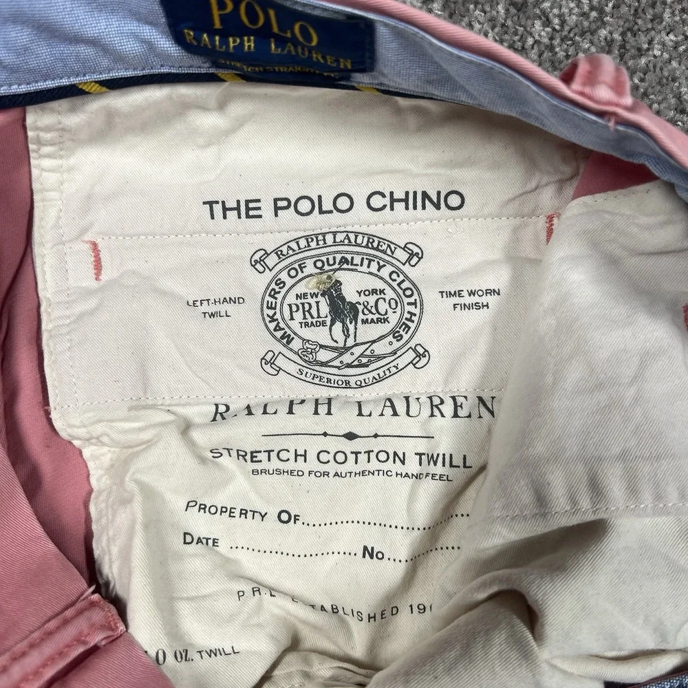Polo Ralph Lauren Stretch Straight Fit Cotton Twill Chino Pant Salmon Pink 30x30